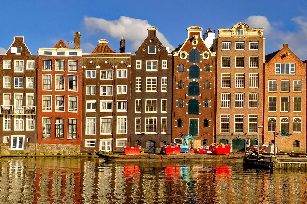 A row of gabled canal houses in Amsterdam