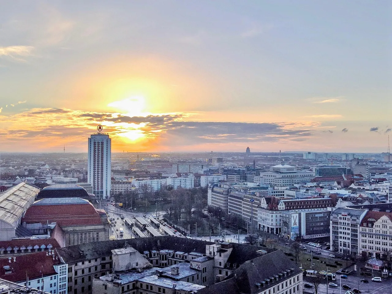 El centro de Leipzig al amanecer